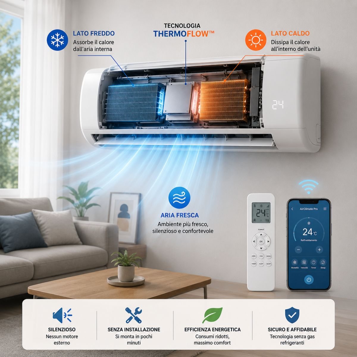 Tecnologia smart climatizzatore senza unità esterna